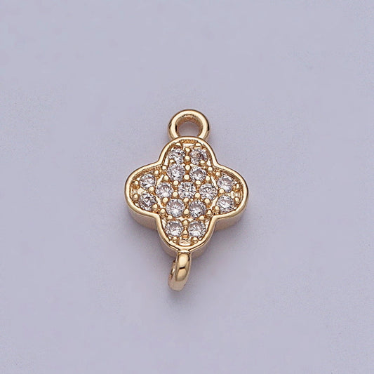 Tiny Gold Four-Leaf Floral Charm Connector Micro Pave CZ for Bracelet Necklace Flower Florette Jewelry Finding | G-881