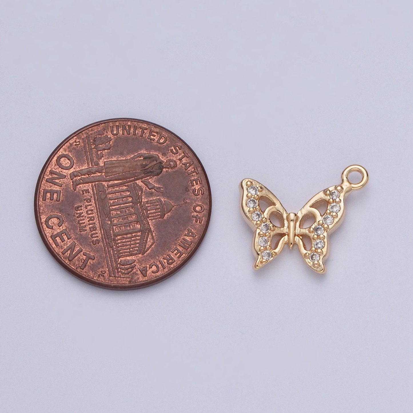 Dainty Gold Butterfly Pendant with Clear Cubic Zirconia Stone Hollow Wings Mariposa Charm | X-201