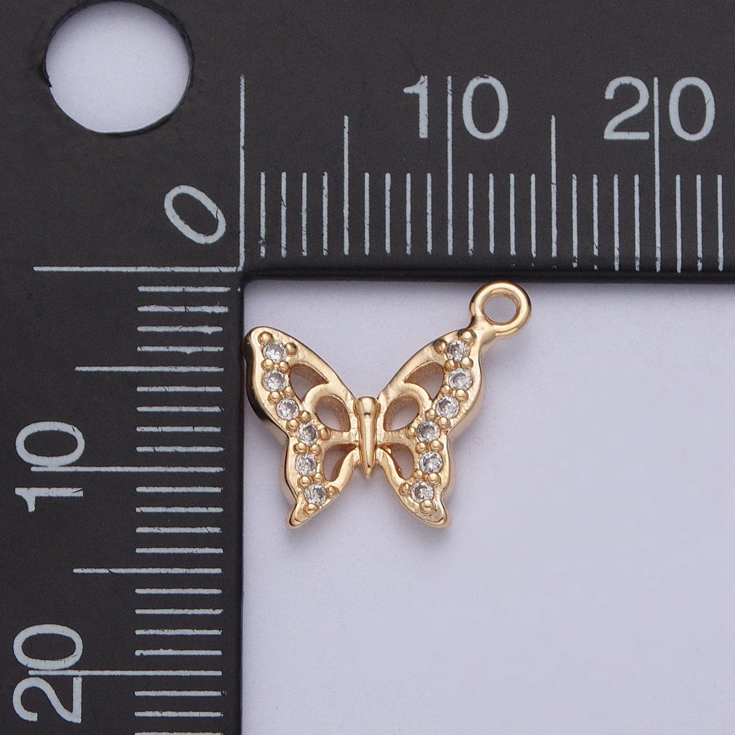 Dainty Gold Butterfly Pendant with Clear Cubic Zirconia Stone Hollow Wings Mariposa Charm | X-201