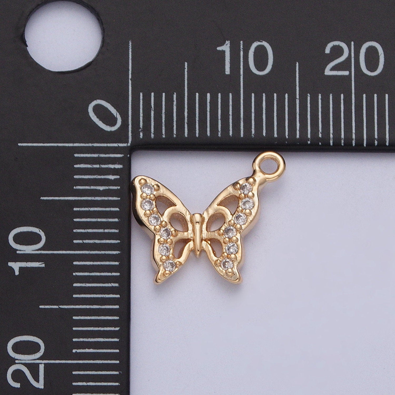 Dainty Gold Butterfly Pendant with Clear Cubic Zirconia Stone Hollow Wings Mariposa Charm | X-201