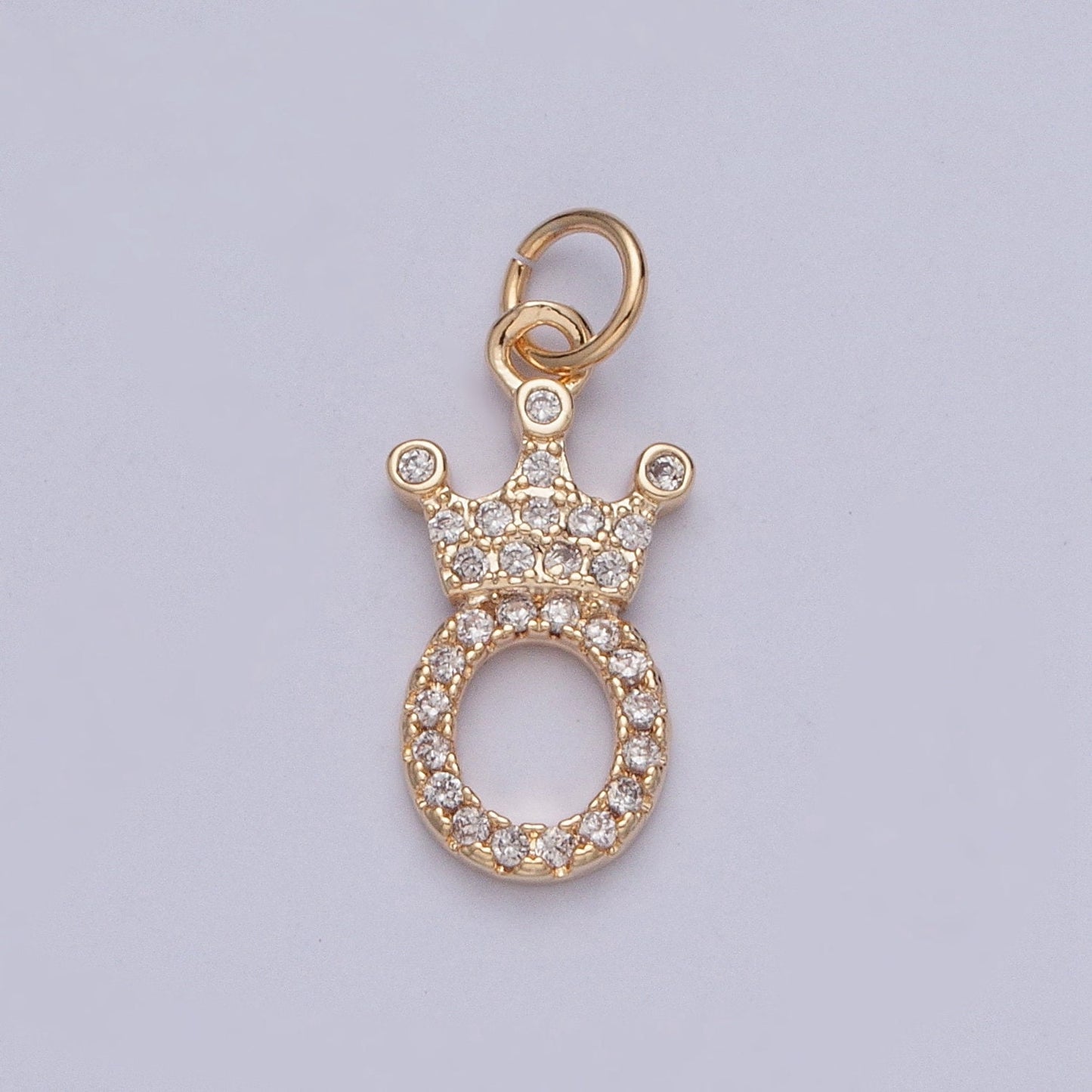 16K Gold Plated Tiny Oval "O" Duke Prince Royal Crown Micro Pave Cubic Zirconia CZ Stones Pendant, Royalty Vintage Crown Charm | X-209