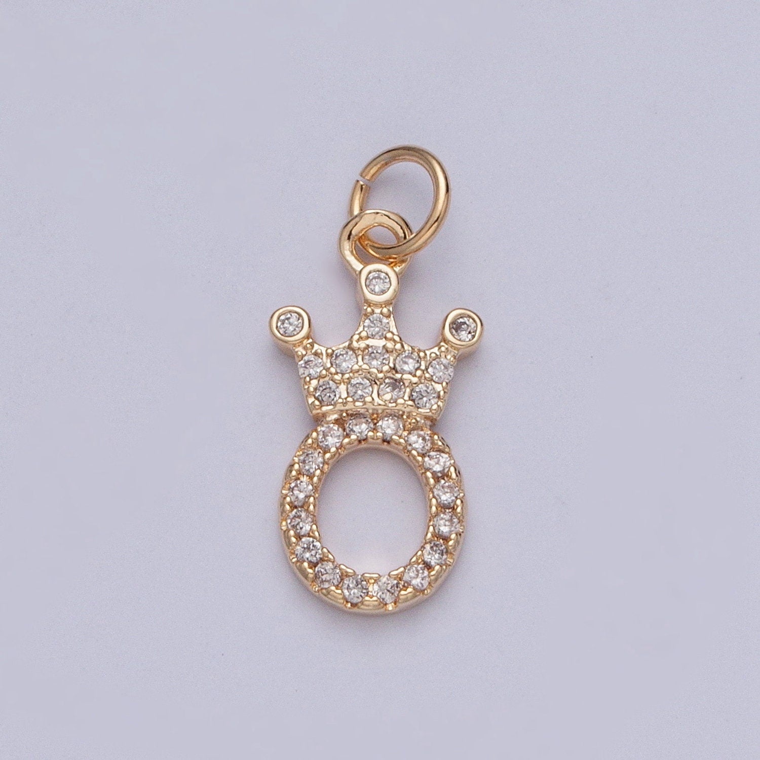 16K Gold Plated Tiny Oval "O" Duke Prince Royal Crown Micro Pave Cubic Zirconia CZ Stones Pendant, Royalty Vintage Crown Charm | X-209