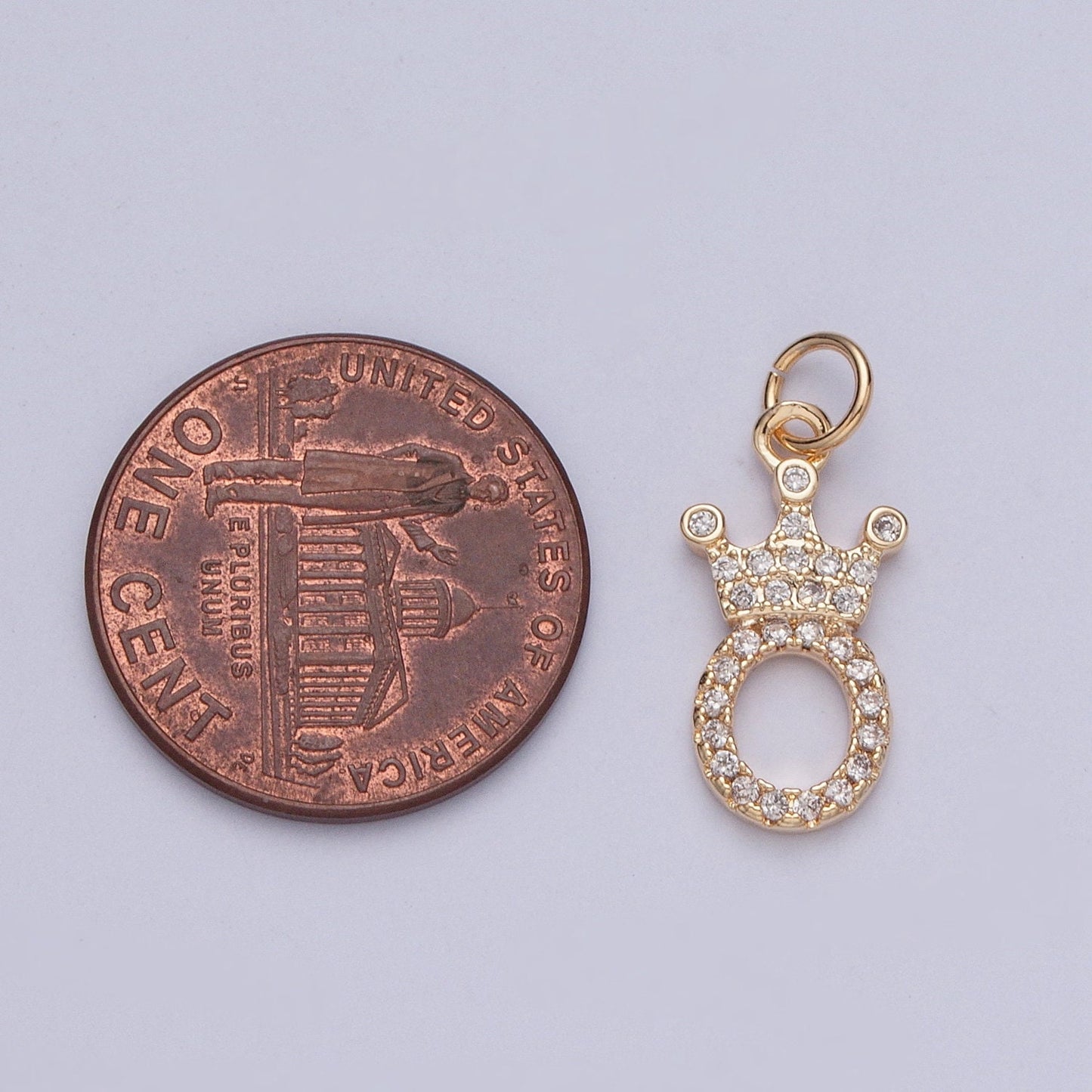 16K Gold Plated Tiny Oval "O" Duke Prince Royal Crown Micro Pave Cubic Zirconia CZ Stones Pendant, Royalty Vintage Crown Charm | X-209