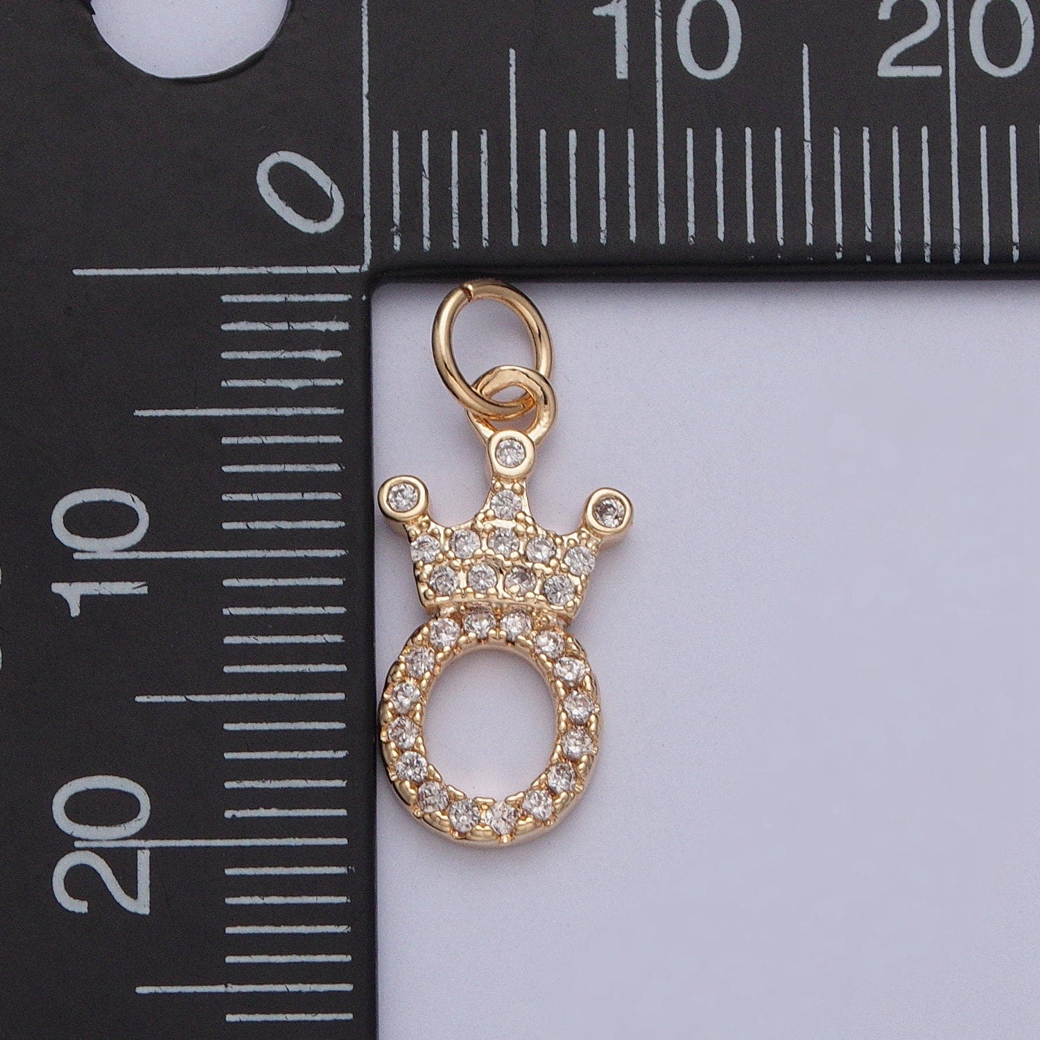 16K Gold Plated Tiny Oval "O" Duke Prince Royal Crown Micro Pave Cubic Zirconia CZ Stones Pendant, Royalty Vintage Crown Charm | X-209