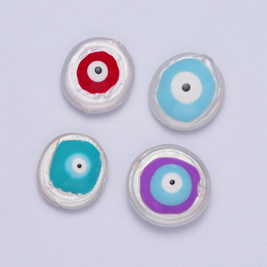 Multicolor Evil Eye Natural Freshwater Pearl Spacer Beads, Evil Eye Baroque-Shaped Gold Filled Spacer Beads | W920-W923