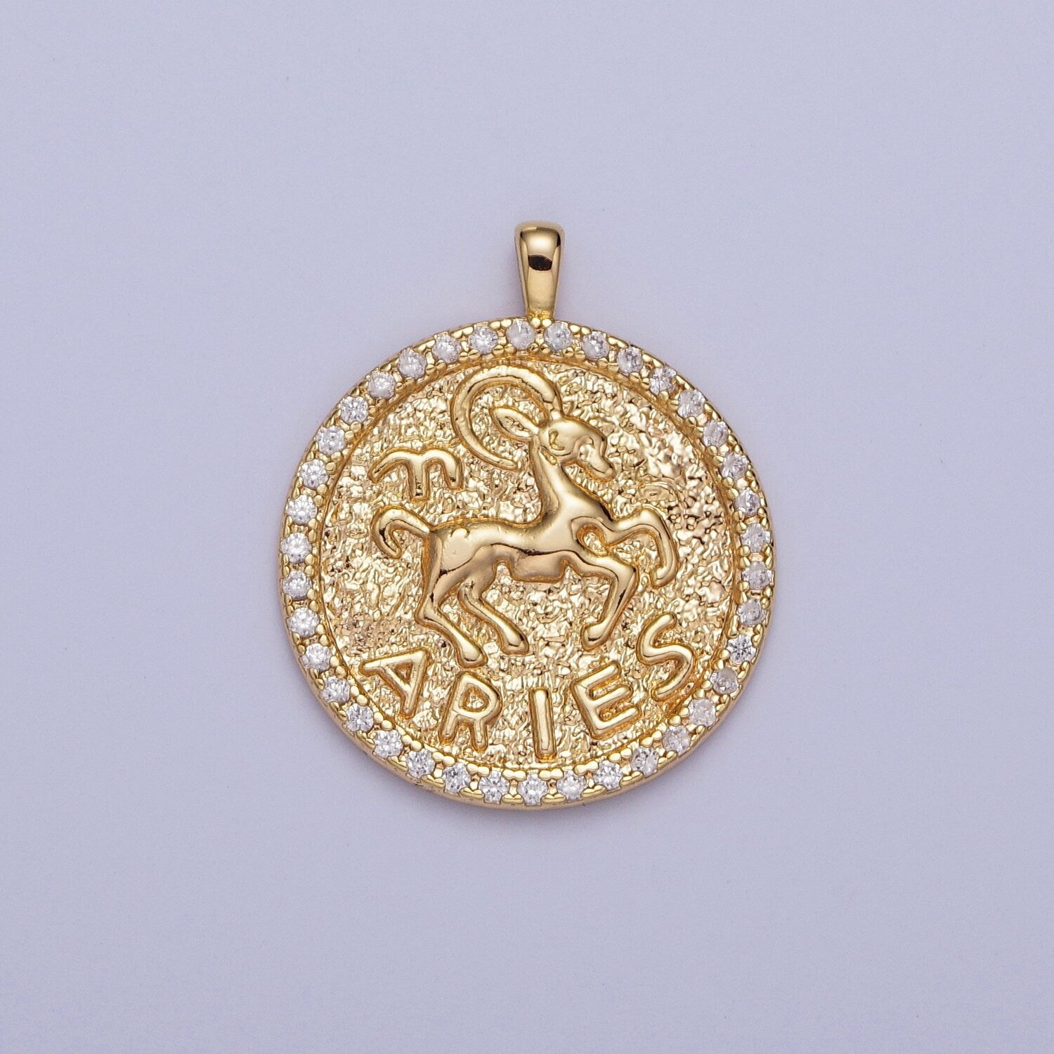 Coin Medallion Zodiac Pendants, 16K Gold Filled Micro Pave CZ Astrological Birthday Zodiac Sign Charms | A1695-A1700
