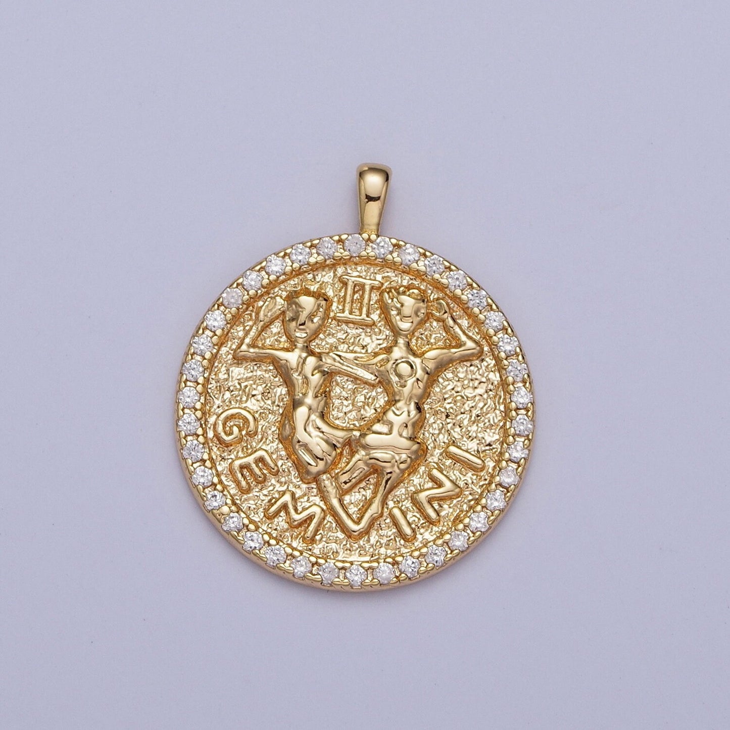 Coin Medallion Zodiac Pendants, 16K Gold Filled Micro Pave CZ Astrological Birthday Zodiac Sign Charms | A1695-A1700