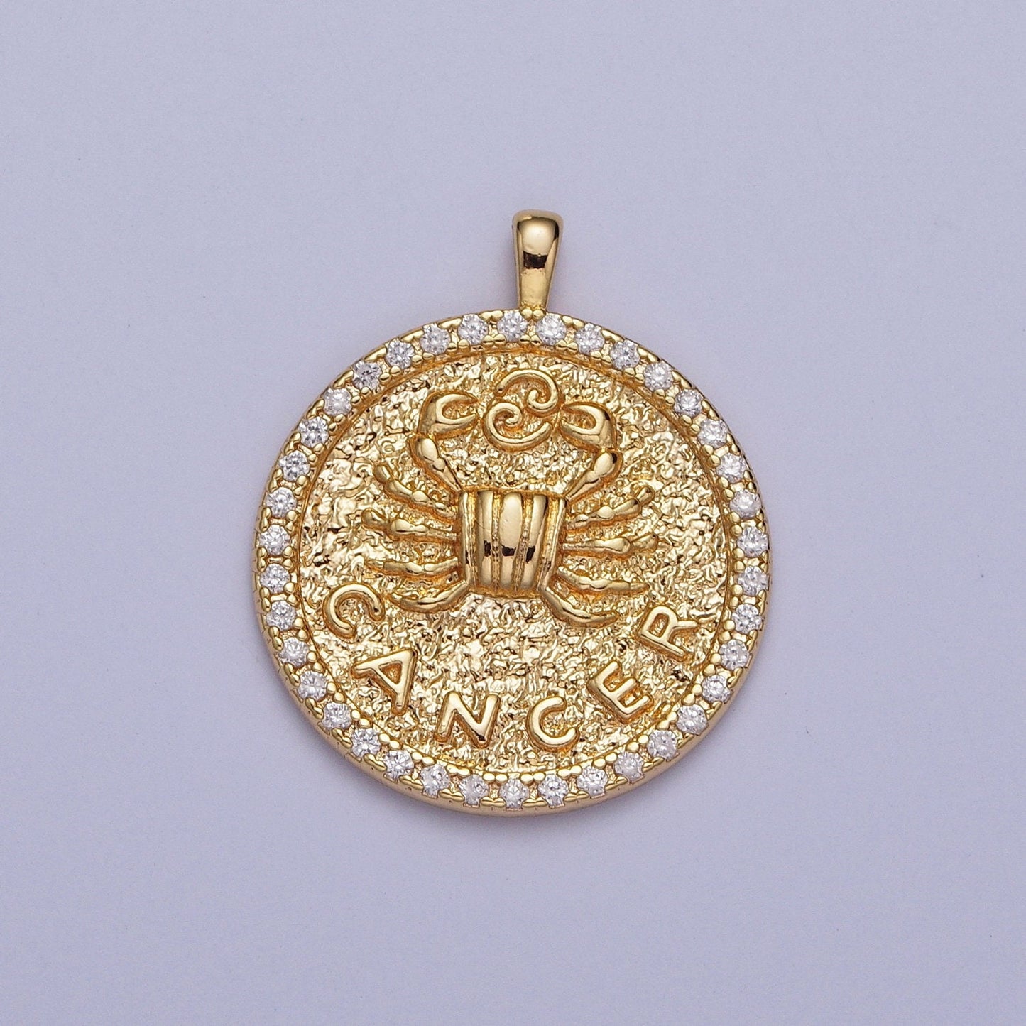 Coin Medallion Zodiac Pendants, 16K Gold Filled Micro Pave CZ Astrological Birthday Zodiac Sign Charms | A1695-A1700