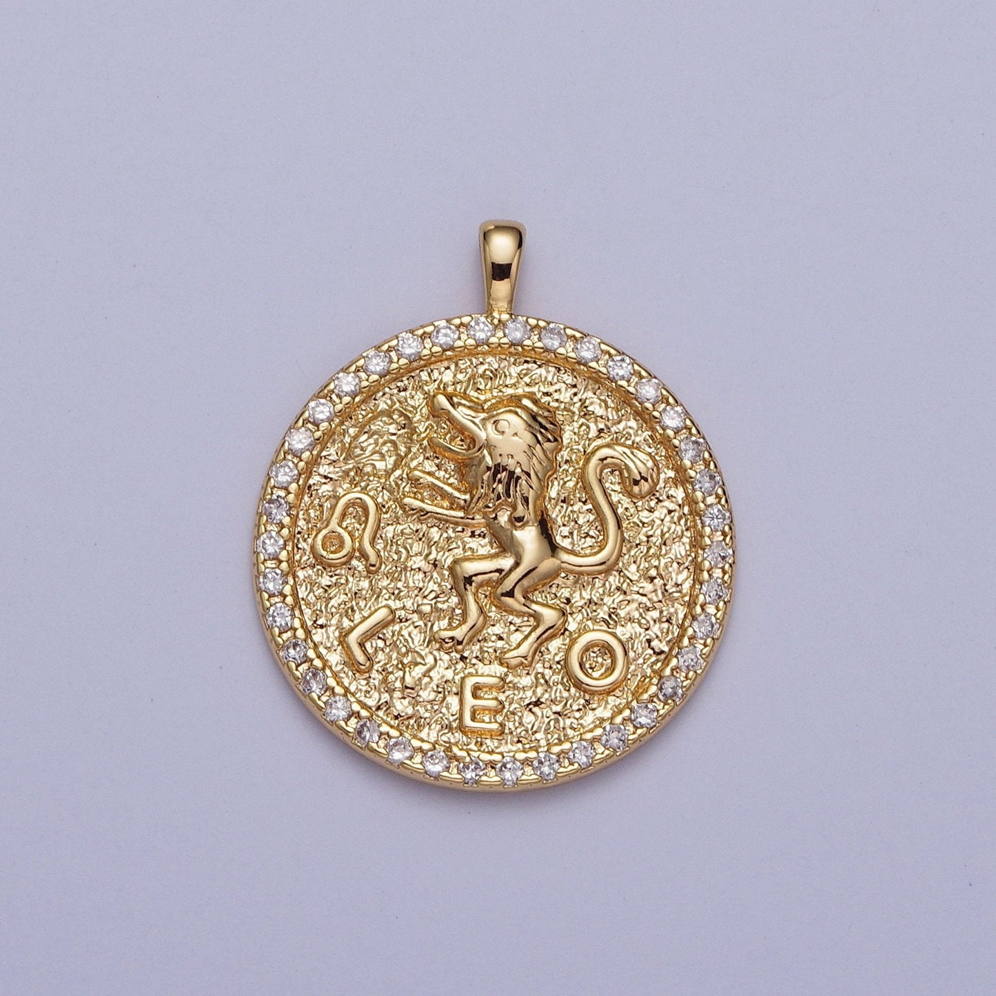 Coin Medallion Zodiac Pendants, 16K Gold Filled Micro Pave CZ Astrological Birthday Zodiac Sign Charms | A1695-A1700