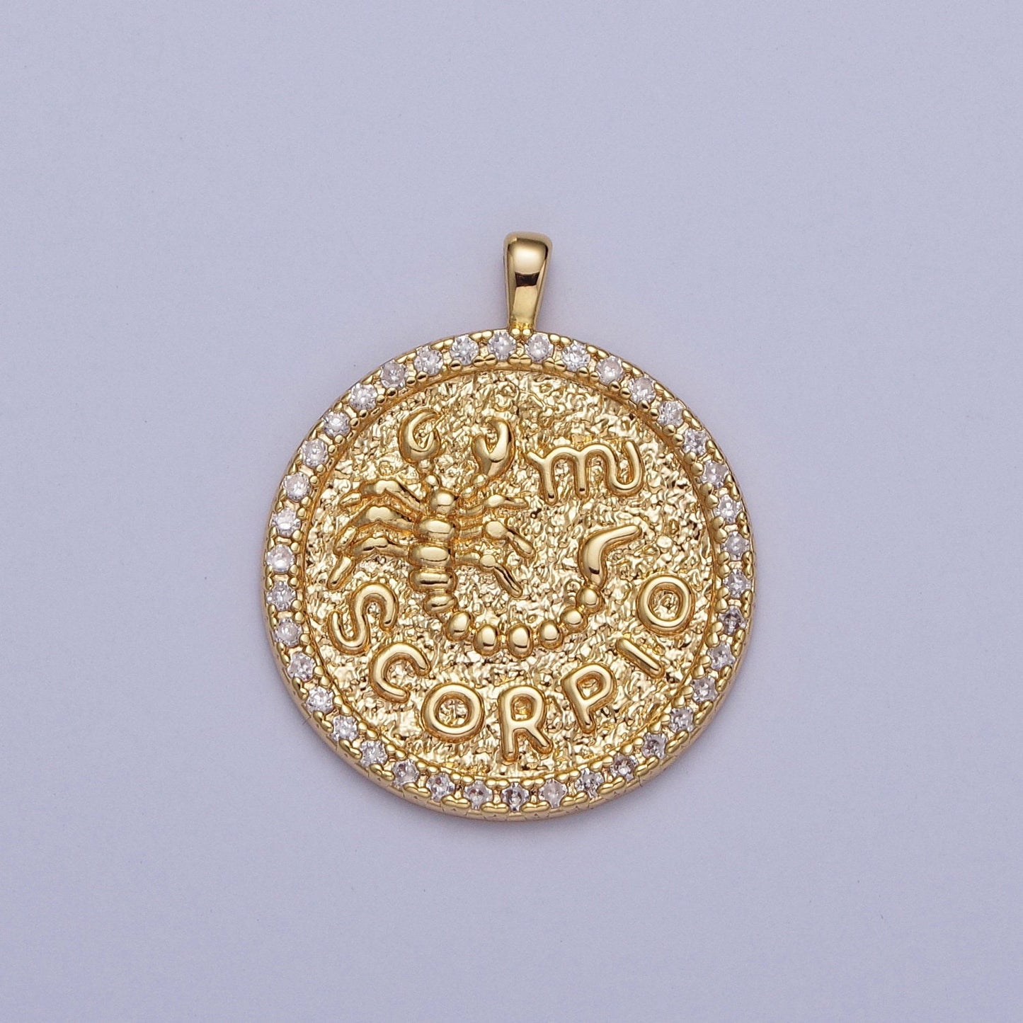 Coin Medallion Zodiac Pendants, 16K Gold Filled Micro Pave CZ Astrological Birthday Zodiac Sign Charms | A1695-A1700