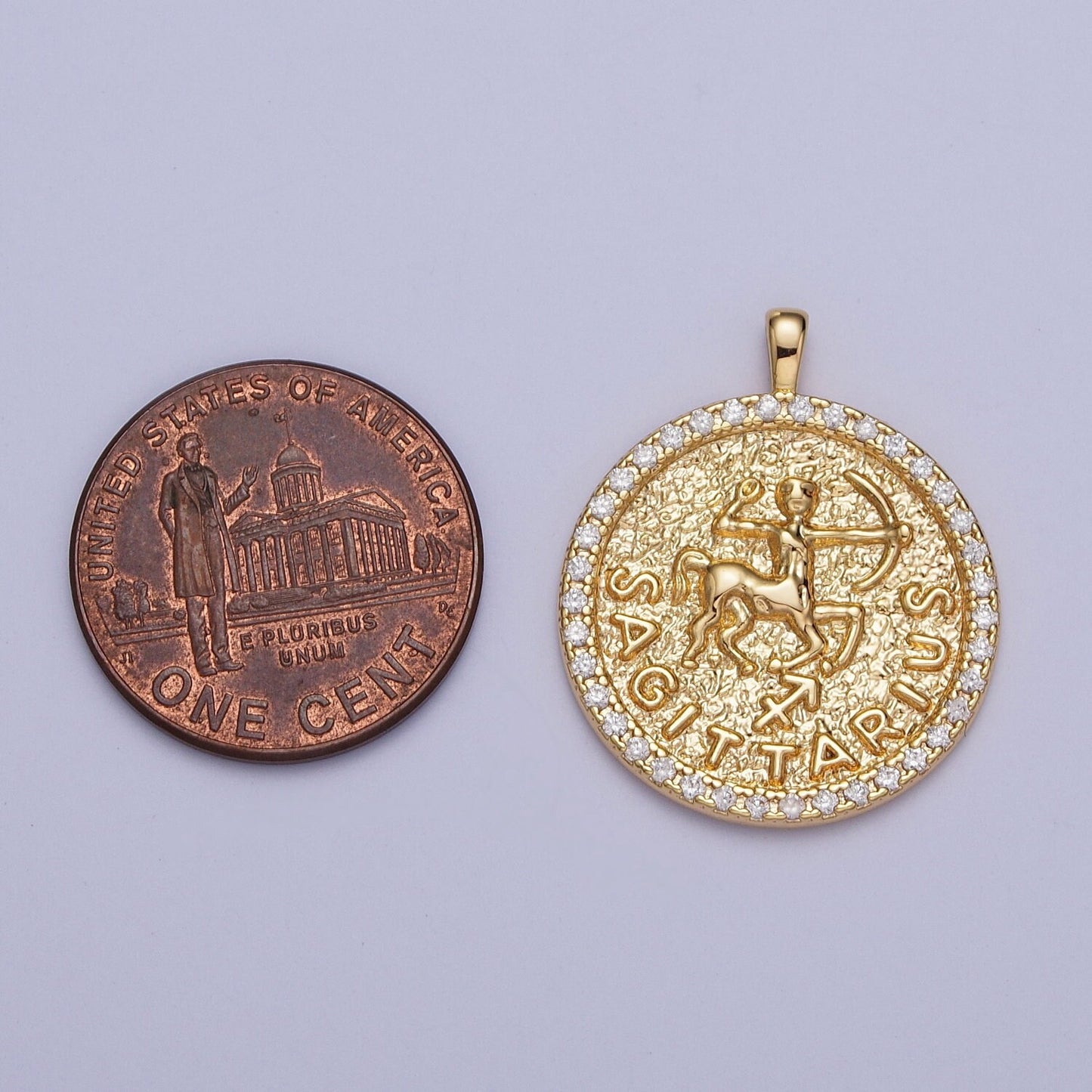 Coin Medallion Zodiac Pendants, 16K Gold Filled Micro Pave CZ Astrological Birthday Zodiac Sign Charms | A1695-A1700
