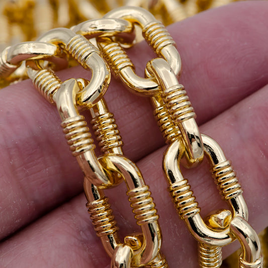 14K Gold Filled Unfinished Textured Cable Chain by Yard, Wholesale Unique Cable Unfinished Chain Roll | ROLL-708
