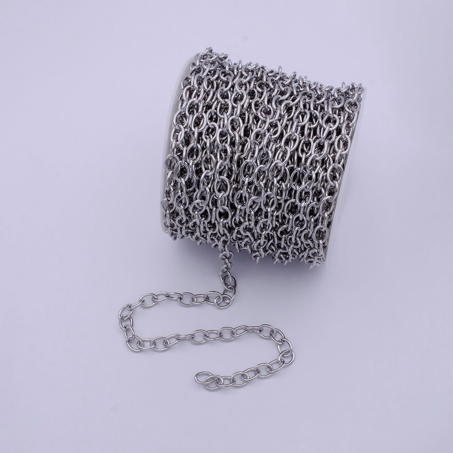 Unifinished Silver Cable Chain, Rhodium Plated Wholesale Bulk Roll Chain, Silver Jewelry Supply | ROLL-714