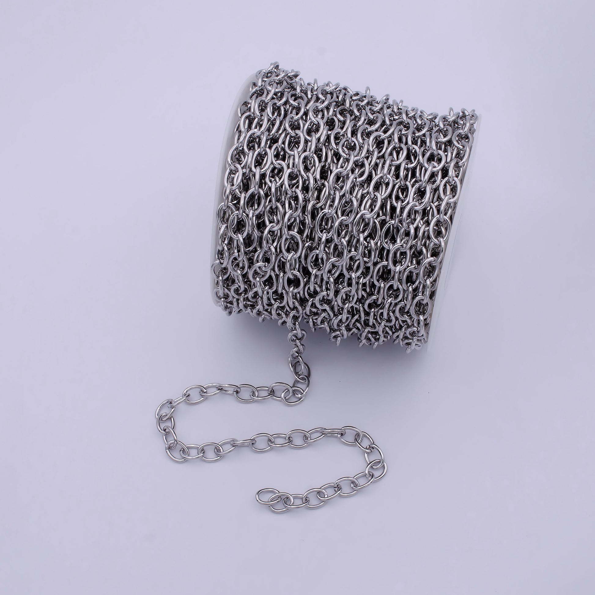 Unifinished Silver Cable Chain, Rhodium Plated Wholesale Bulk Roll Chain, Silver Jewelry Supply | ROLL-714