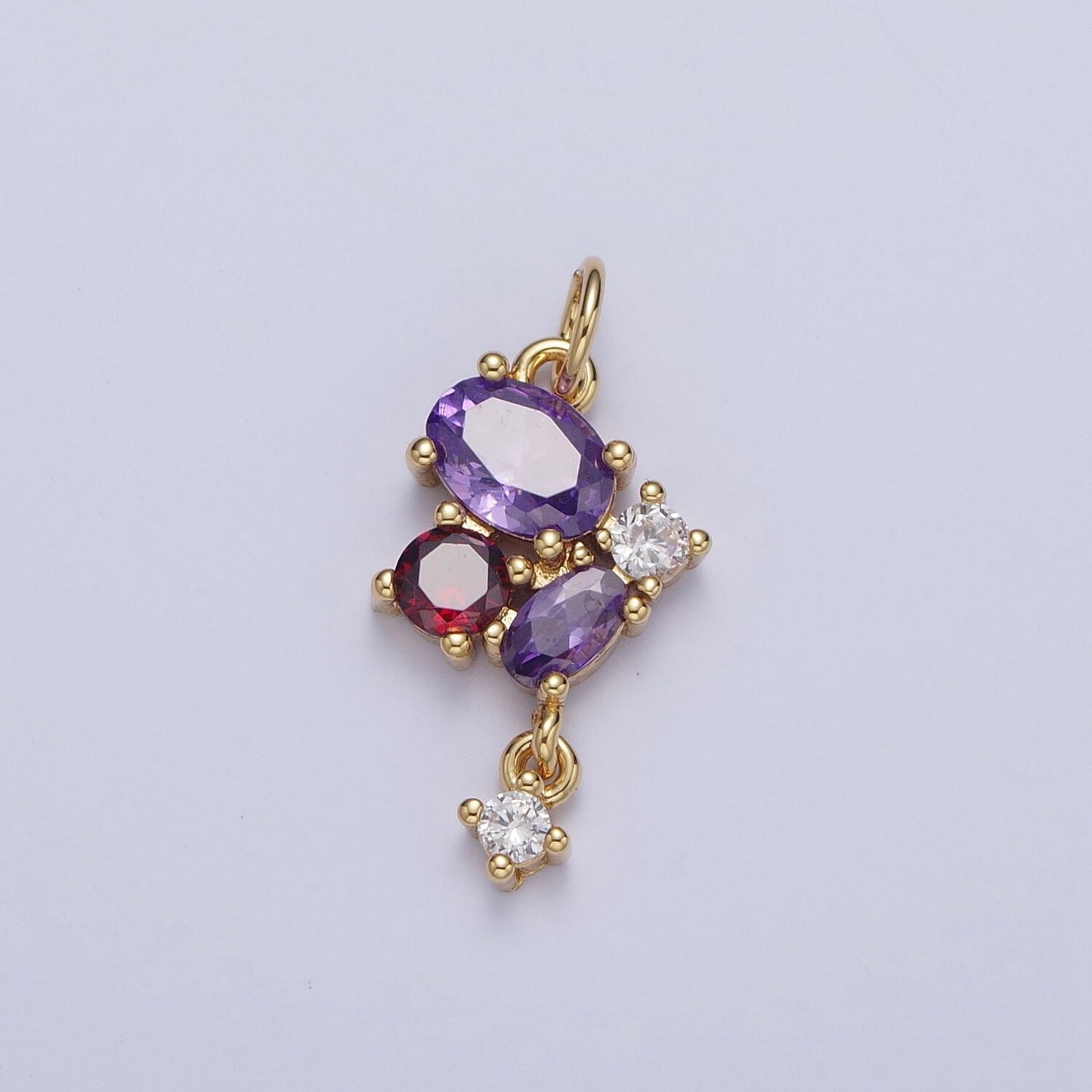 Gold Abstract Linked CZ Geometric Ovals Circles Pendant, 24K Gold Plated Micro Pave CZ Crystals Linked Charm | C-857