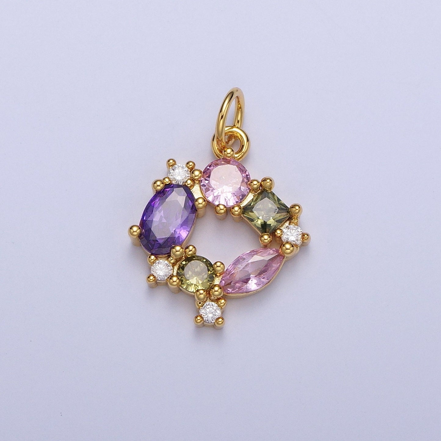 Gold Hollow Centered Round Linked CZ Geometric Ovals Circles Pendant, 24K Gold Plated Micro Pave CZ Crystals Linked Charm | C-863