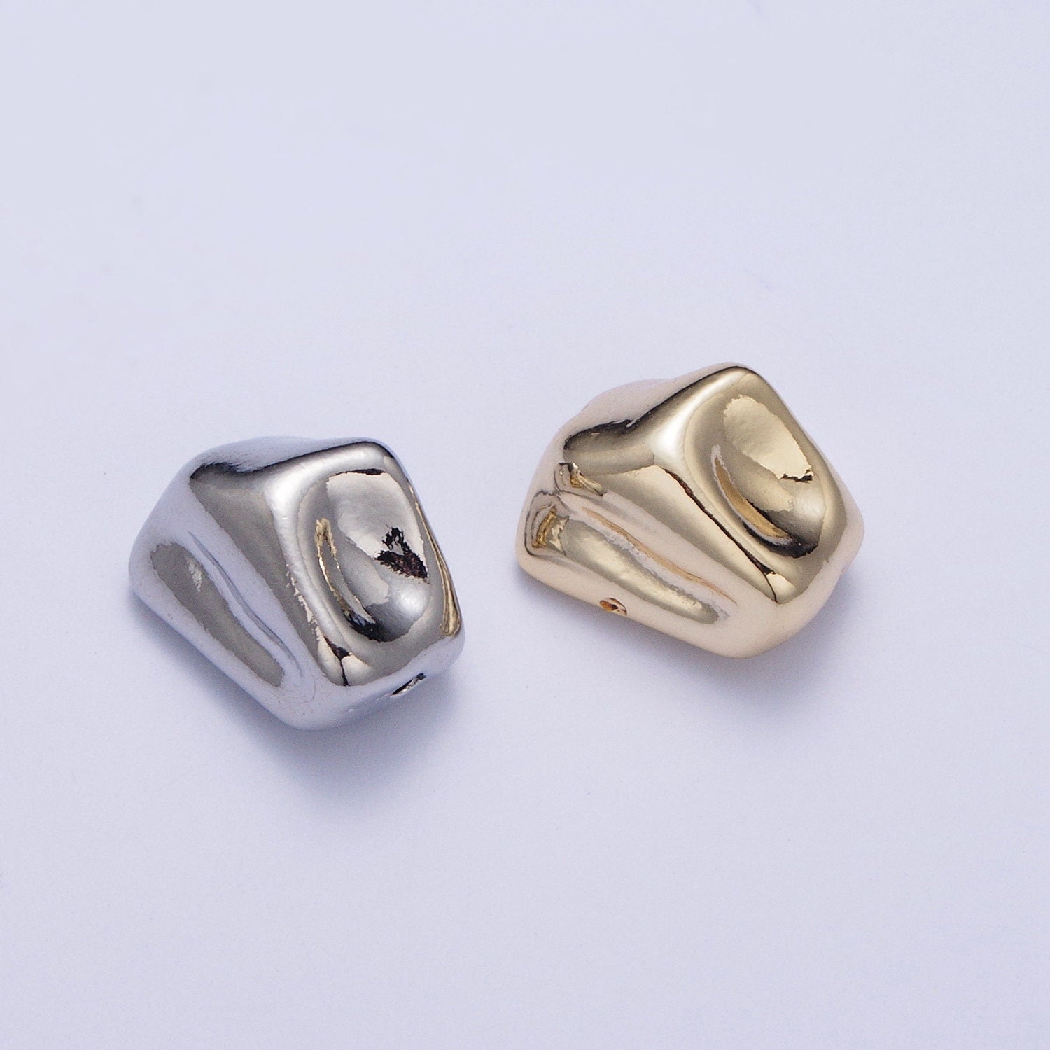 Tiny Abstract Geometric Dented Shape 12.8x9.0mm Bead Spacer, Gold Silver Plated Geometric Bead Spacer for DIY Jewelry Making | W-924, W-925