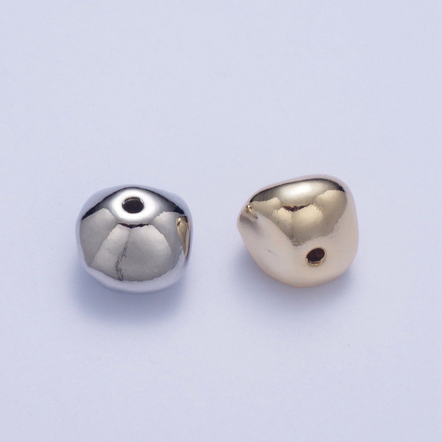 Tiny Abstract Round-ish 7.4mm x 9.4mm Bead Spacer, Gold Silver Plated Abstract Bead Spacer for DIY Jewelry Making | W-926, W-927