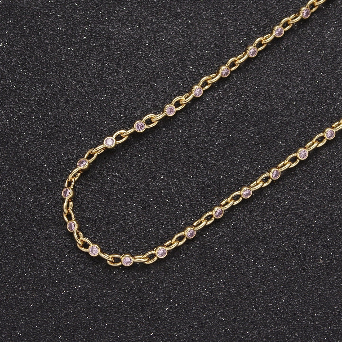 2.5mm Mini 24K Gold Filled Round Bezel Unsoldered Cut Cubic Zirconia CZ Chain By Yard Bulk Wholesale | ROLL-750, -751, -752, -753