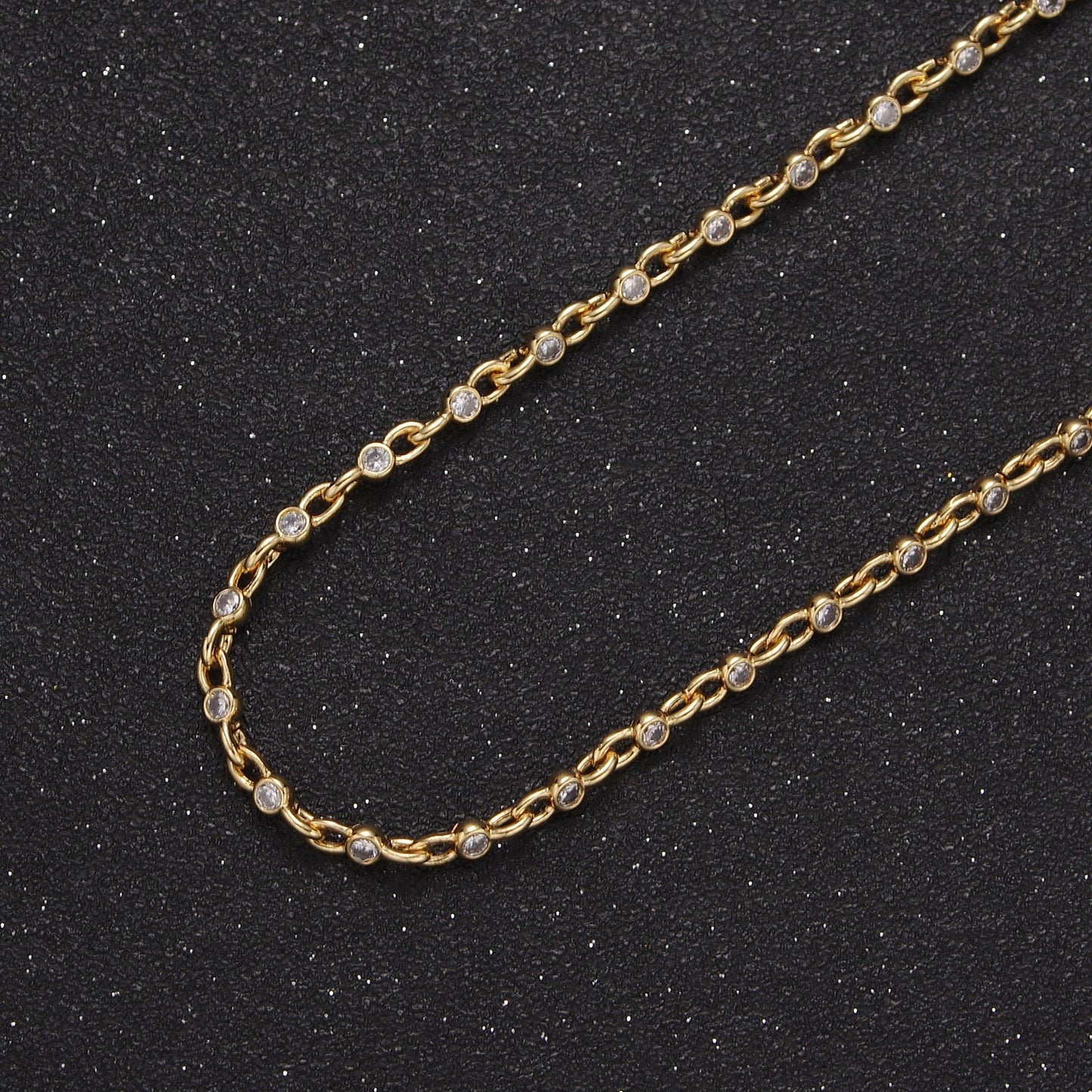 2.5mm Mini 24K Gold Filled Round Bezel Unsoldered Cut Cubic Zirconia CZ Chain By Yard Bulk Wholesale | ROLL-750, -751, -752, -753