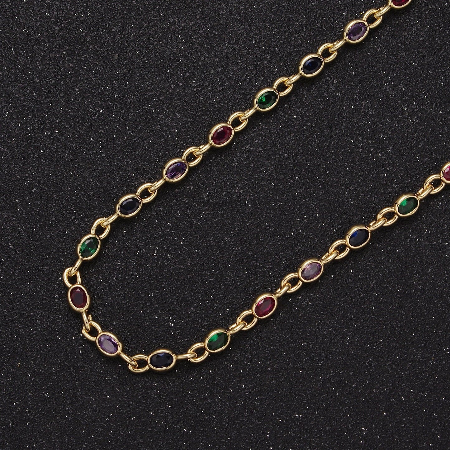 5MM Oval Cut Bezel Chain by Yard, 14K Gold Filled Station Necklace CZ Diamond by Yard for Necklace Bracelet Jewelry Making | Roll-770