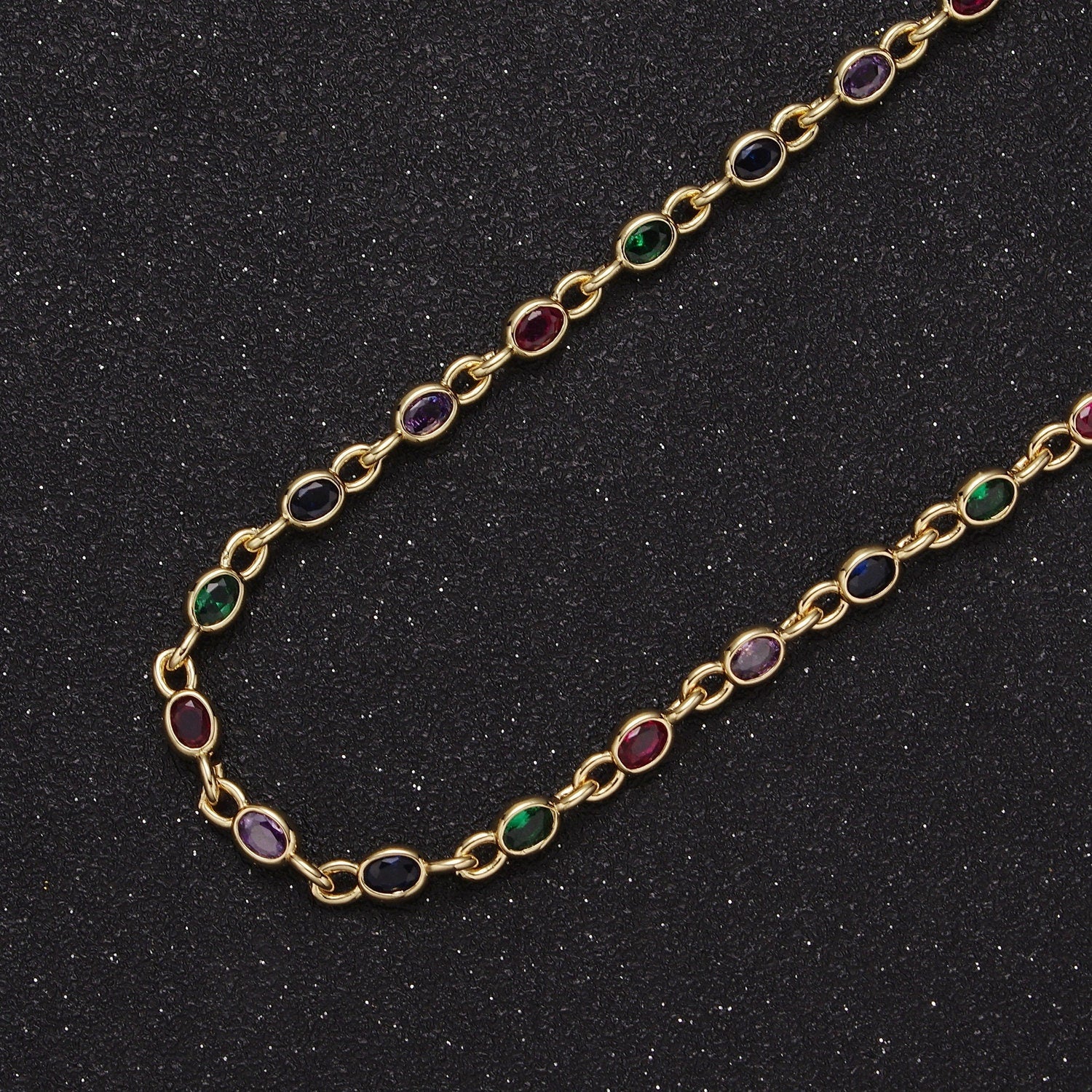 5MM Oval Cut Bezel Chain by Yard, 14K Gold Filled Station Necklace CZ Diamond by Yard for Necklace Bracelet Jewelry Making | Roll-770