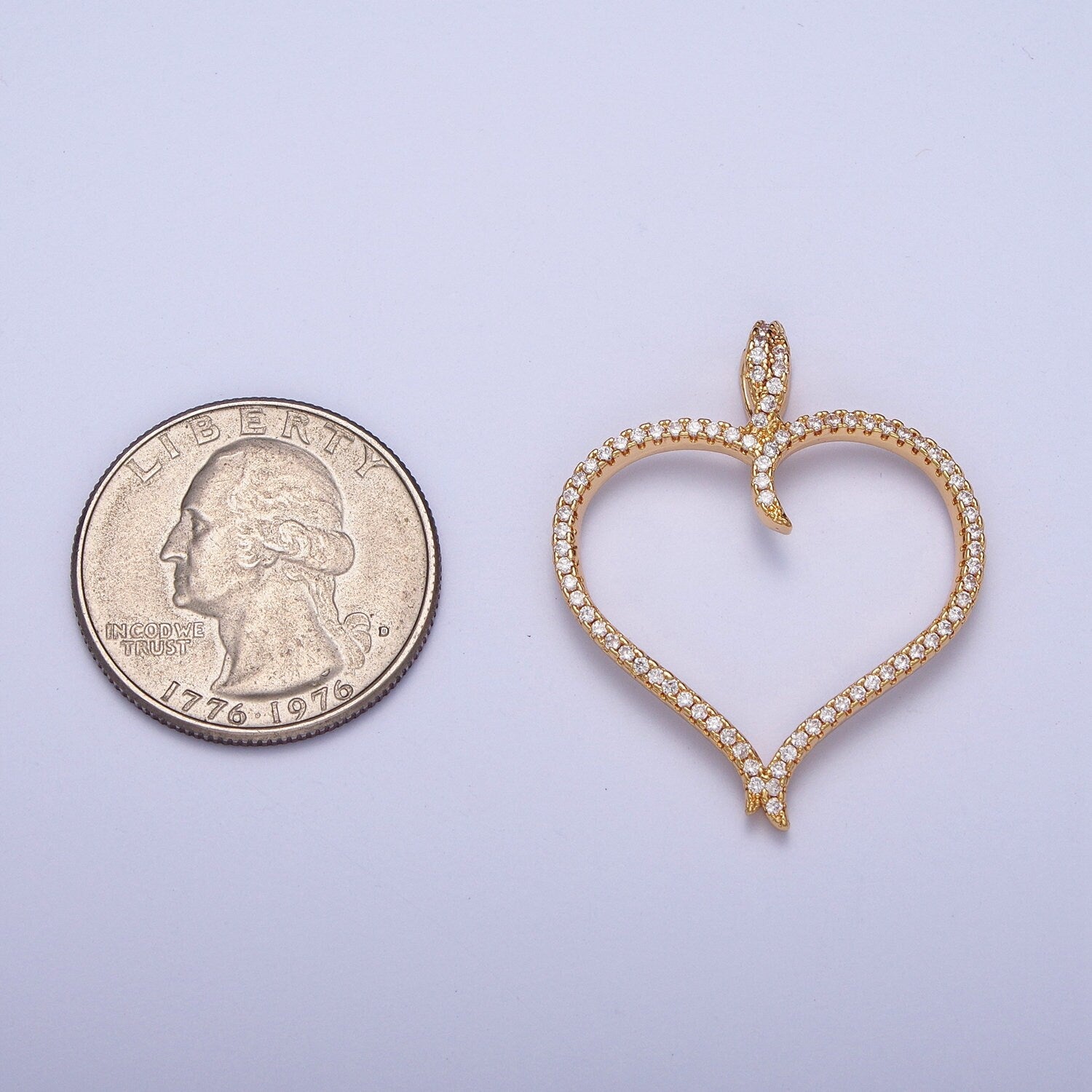 24K Gold Filled Clear Micro Pave Cubic Zirconia CZ Love Heart Outline Pendant, Love Valentine Charm For Jewelry Necklace Making | X-434