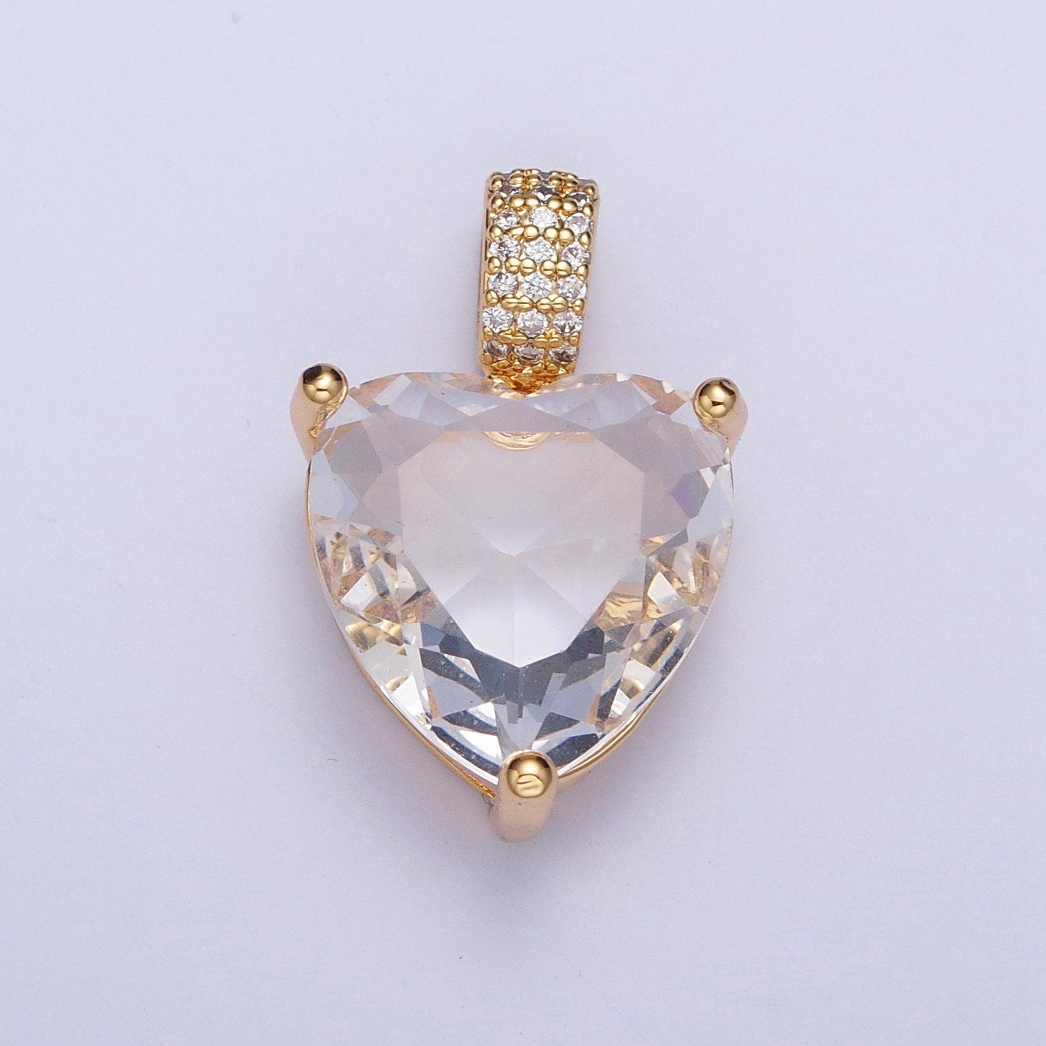 24K Gold Filled Clear Cubic Zirconia Heart Love CZ Pendant, Valentine's Day Dainty Love Charm For Jewelry Making | X-436