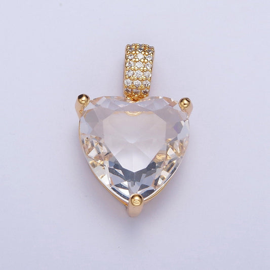 24K Gold Filled Clear Cubic Zirconia Heart Love CZ Pendant, Valentine's Day Dainty Love Charm For Jewelry Making | X-436
