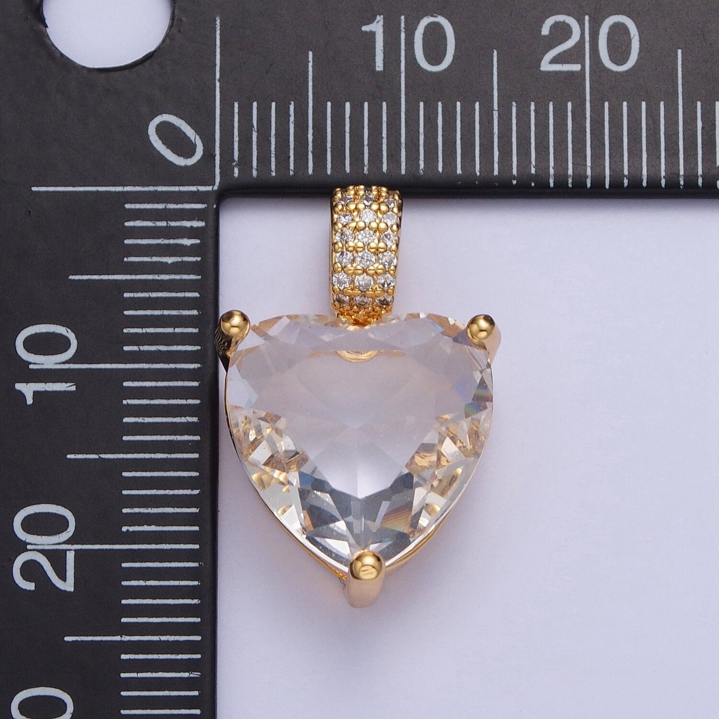 24K Gold Filled Clear Cubic Zirconia Heart Love CZ Pendant, Valentine's Day Dainty Love Charm For Jewelry Making | X-436
