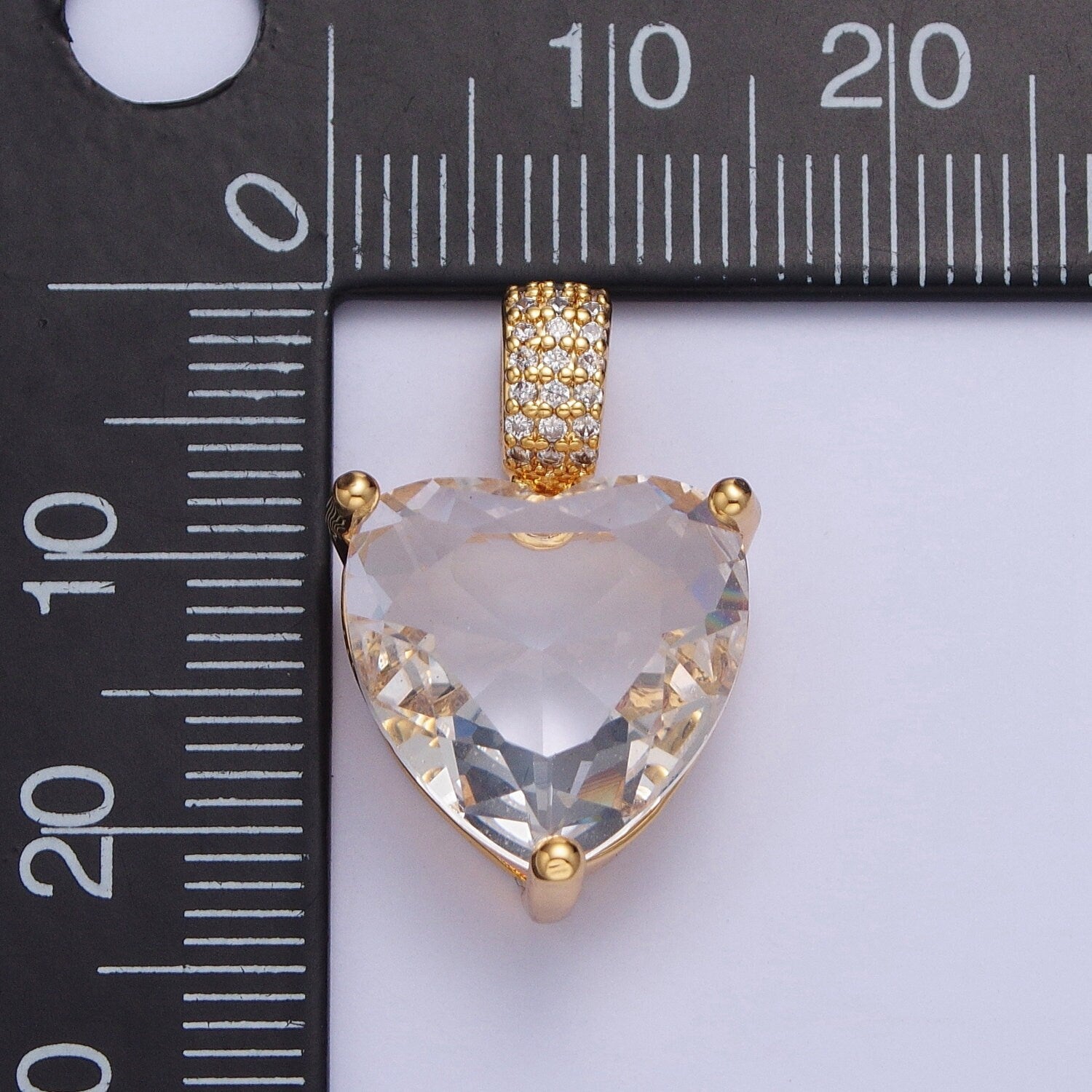 24K Gold Filled Clear Cubic Zirconia Heart Love CZ Pendant, Valentine's Day Dainty Love Charm For Jewelry Making | X-436