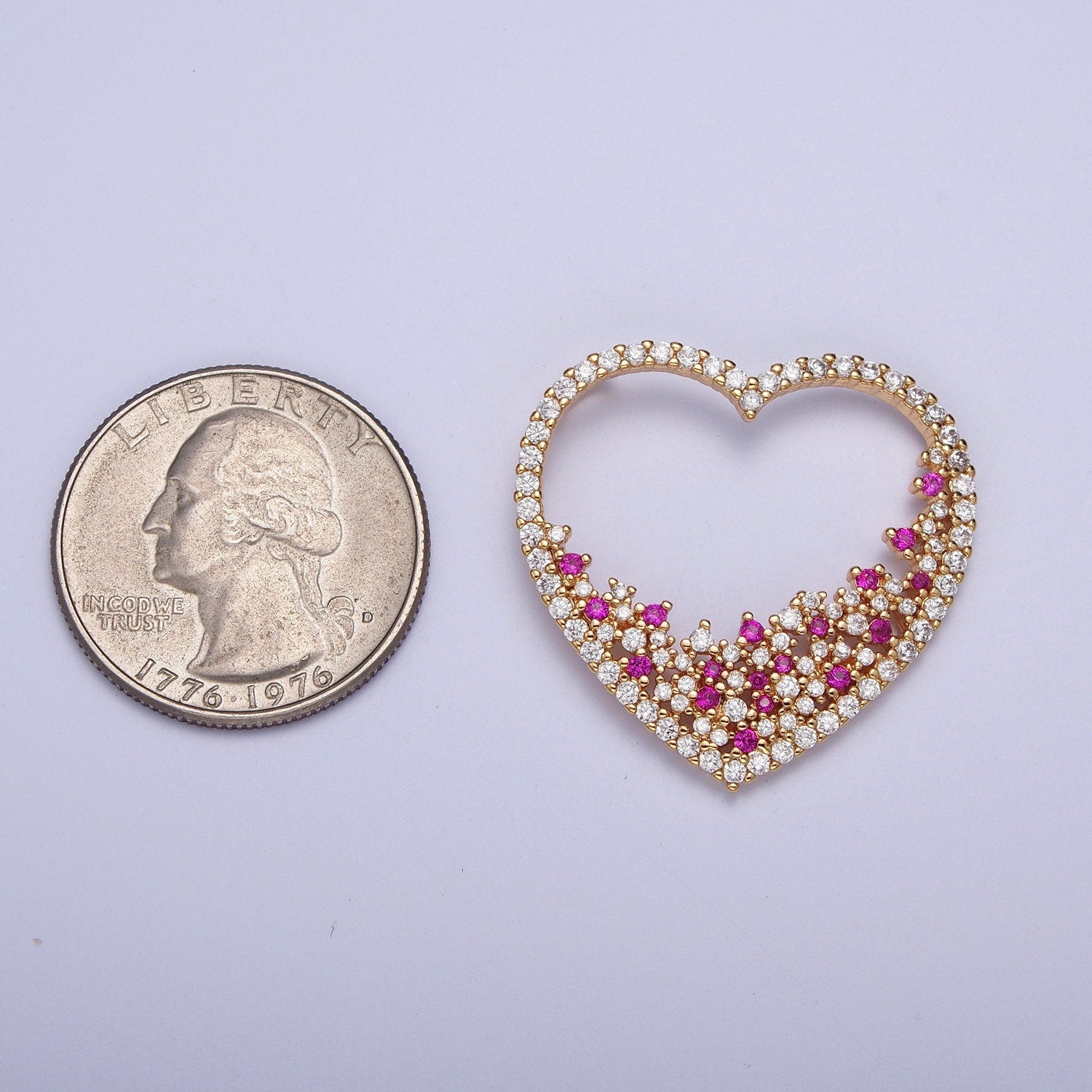 24K Gold Filled Micro Pave Love Heart Fuchsia Clear Filling Up CZ Pendant Heart Outline Charm For Jewelry Necklace Making | X-440