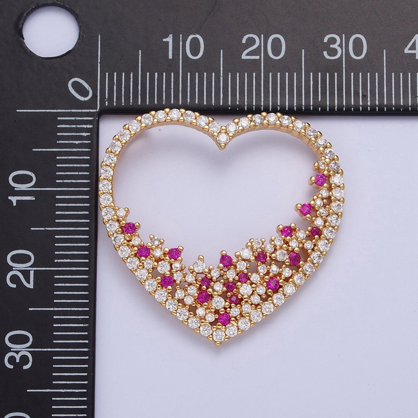 24K Gold Filled Micro Pave Love Heart Fuchsia Clear Filling Up CZ Pendant Heart Outline Charm For Jewelry Necklace Making | X-440