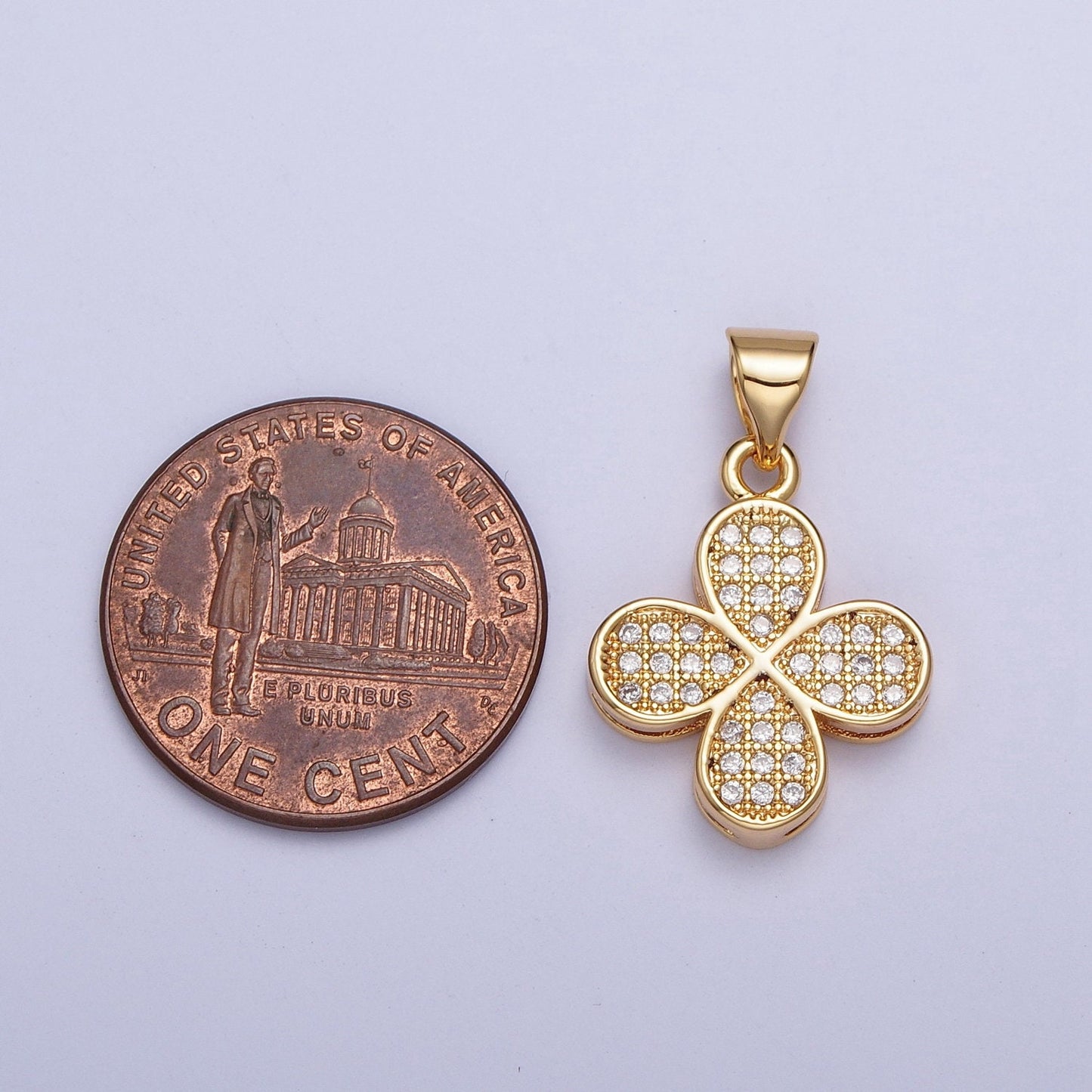 24K Gold Filled Cz Four-Leaf Clover Lucky Pendant for Necklace Bracelet Supply, Diamond Flower Emblem Pendant, Four-Leaf Clover | X-444