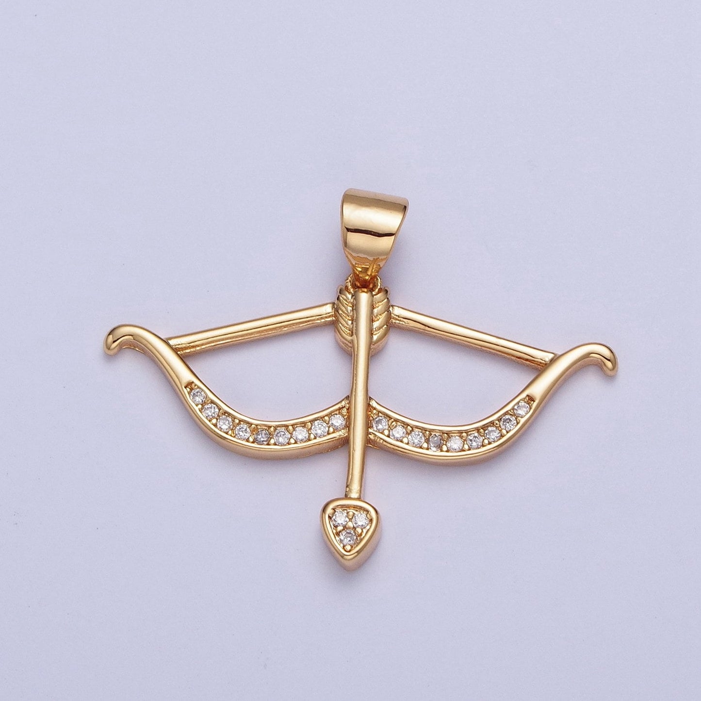 24k Gold Filled Micro Pave CZ Cupid Bow Arrow Pendant, Greek Classic Mythology Cupid Arrow Charm For DIY Jewelry | X-451