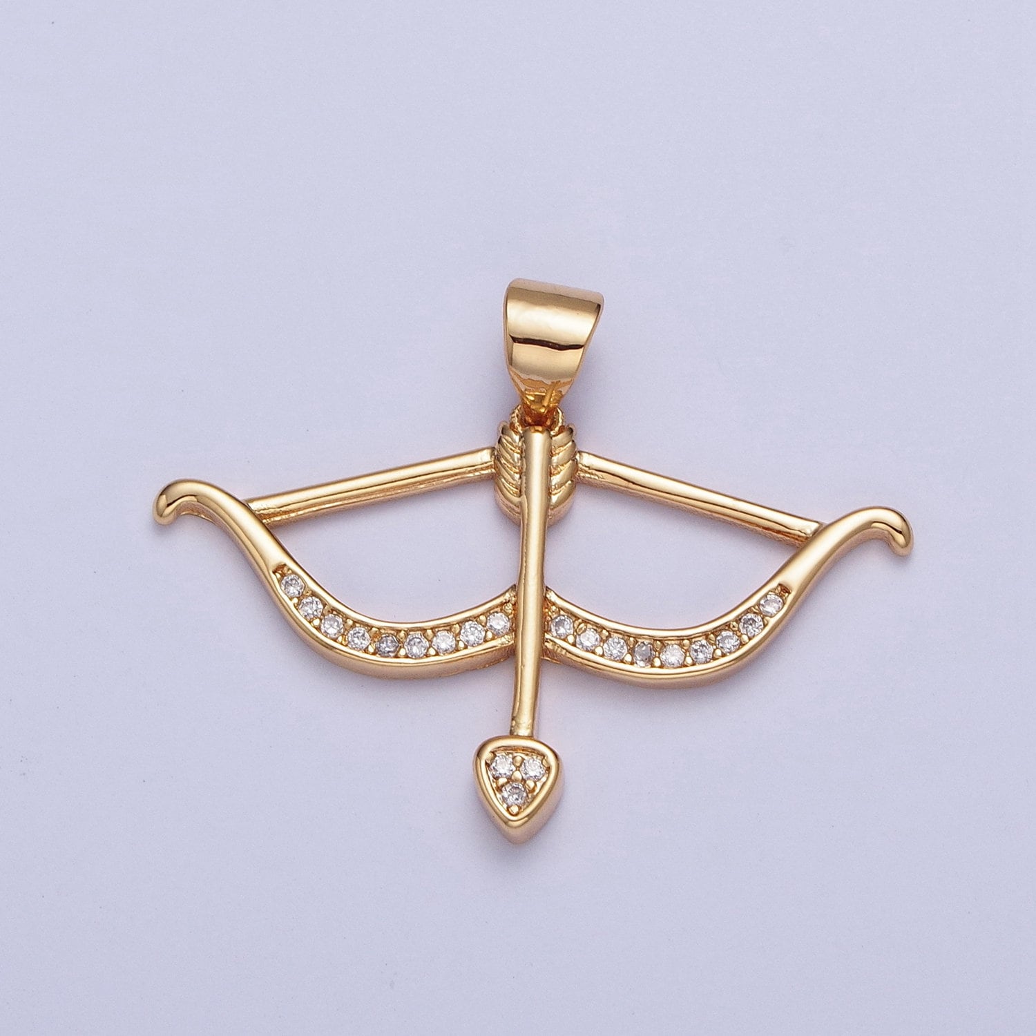 24k Gold Filled Micro Pave CZ Cupid Bow Arrow Pendant, Greek Classic Mythology Cupid Arrow Charm For DIY Jewelry | X-451