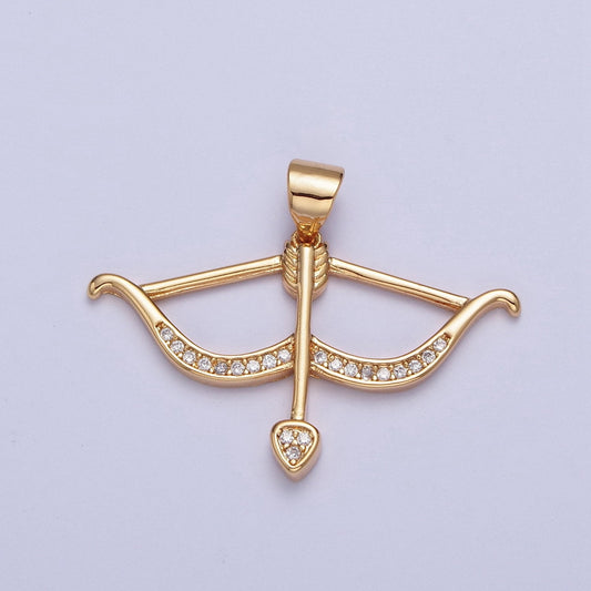 24k Gold Filled Micro Pave CZ Cupid Bow Arrow Pendant, Greek Classic Mythology Cupid Arrow Charm For DIY Jewelry | X-451