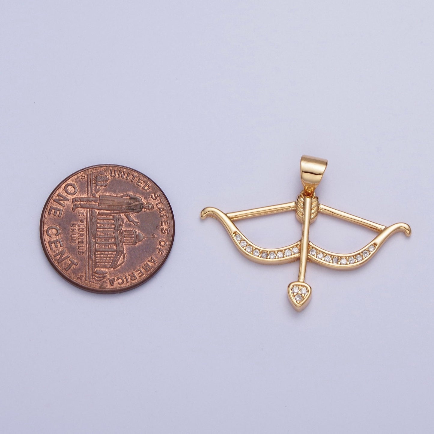 24k Gold Filled Micro Pave CZ Cupid Bow Arrow Pendant, Greek Classic Mythology Cupid Arrow Charm For DIY Jewelry | X-451