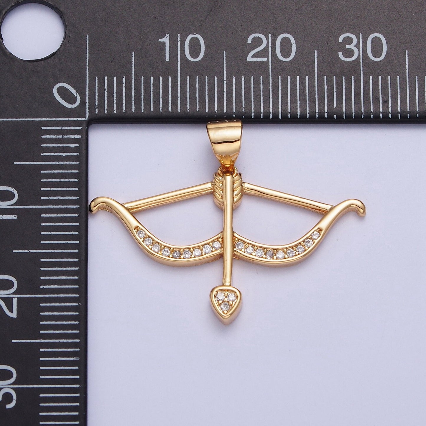 24k Gold Filled Micro Pave CZ Cupid Bow Arrow Pendant, Greek Classic Mythology Cupid Arrow Charm For DIY Jewelry | X-451