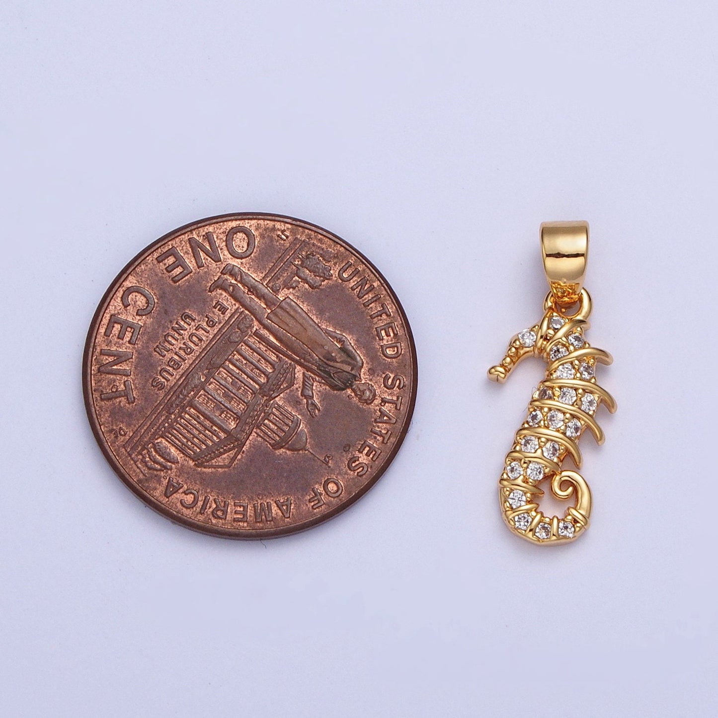 24K Gold Filled Cute Sea Horse Charm, Dainty Seahorse Clear Micro Pave CZ Pendant, Animal Charm Cubic Under the Sea | X-452