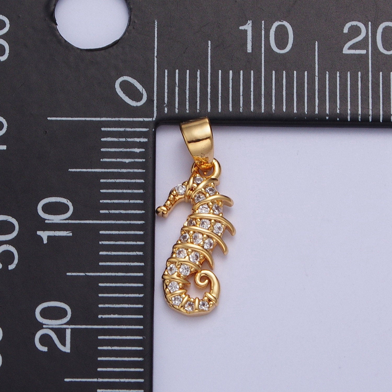 24K Gold Filled Cute Sea Horse Charm, Dainty Seahorse Clear Micro Pave CZ Pendant, Animal Charm Cubic Under the Sea | X-452