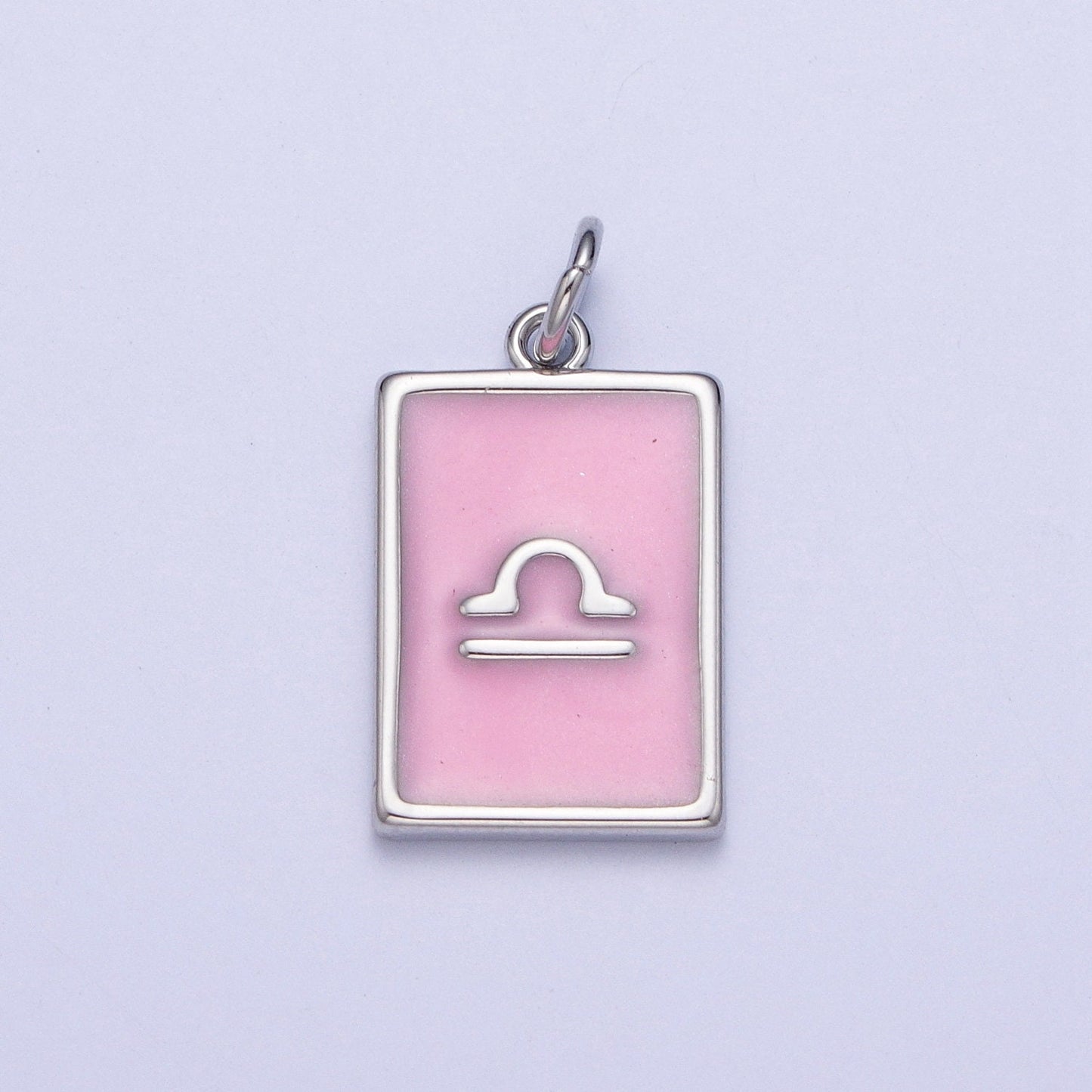 Silver Rectangular Baby Pink Enamel Zodiac Charms White Gold-Filled Astrological Zodiac Signs, Birthday, Horoscope Pendants | A1475-A1480