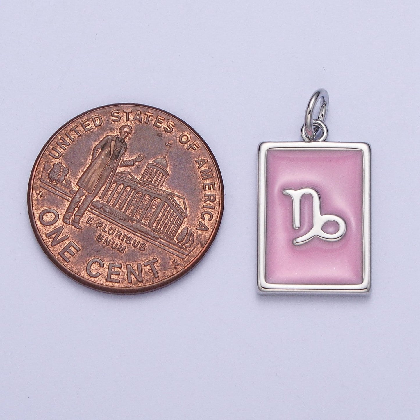 Silver Rectangular Baby Pink Enamel Zodiac Charms White Gold-Filled Astrological Zodiac Signs, Birthday, Horoscope Pendants | A1475-A1480