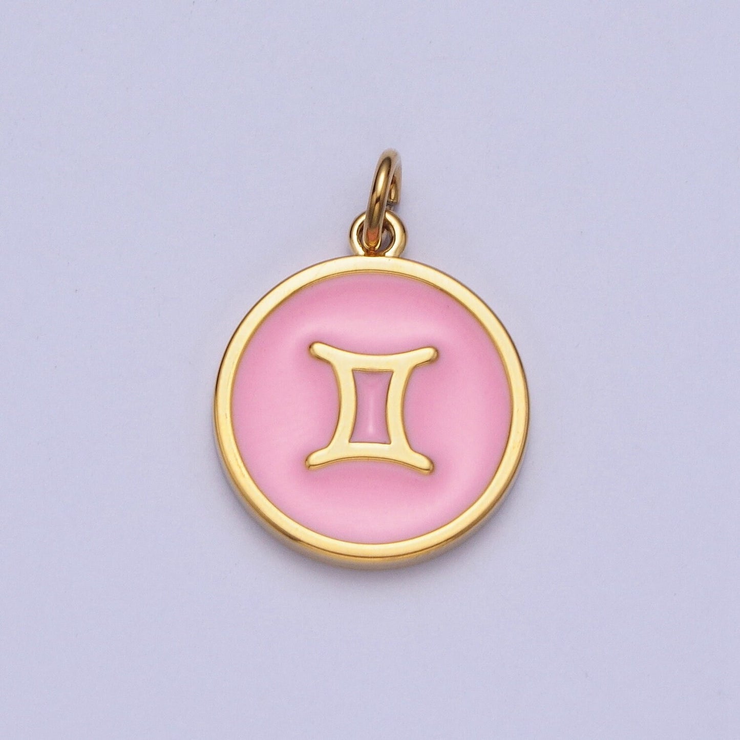 24K Gold Filled Dainty Round Baby Pink Enamel Circle Zodiac Charms, Astrological Zodiac Signs, Birthday, Horoscope Pendants| A1457-A1462