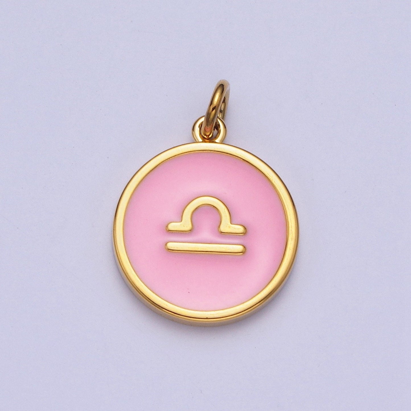 24K Gold Filled Dainty Round Baby Pink Enamel Circle Zodiac Charms, Astrological Zodiac Signs, Birthday, Horoscope Pendants| A1457-A1462