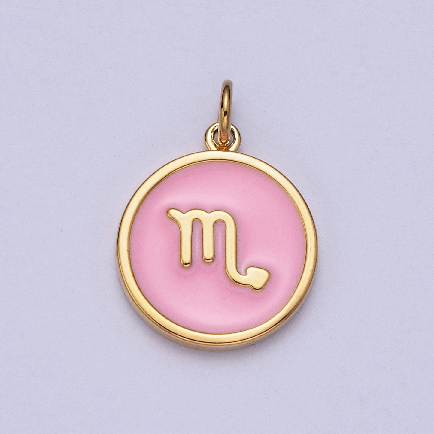 24K Gold Filled Dainty Round Baby Pink Enamel Circle Zodiac Charms, Astrological Zodiac Signs, Birthday, Horoscope Pendants| A1457-A1462