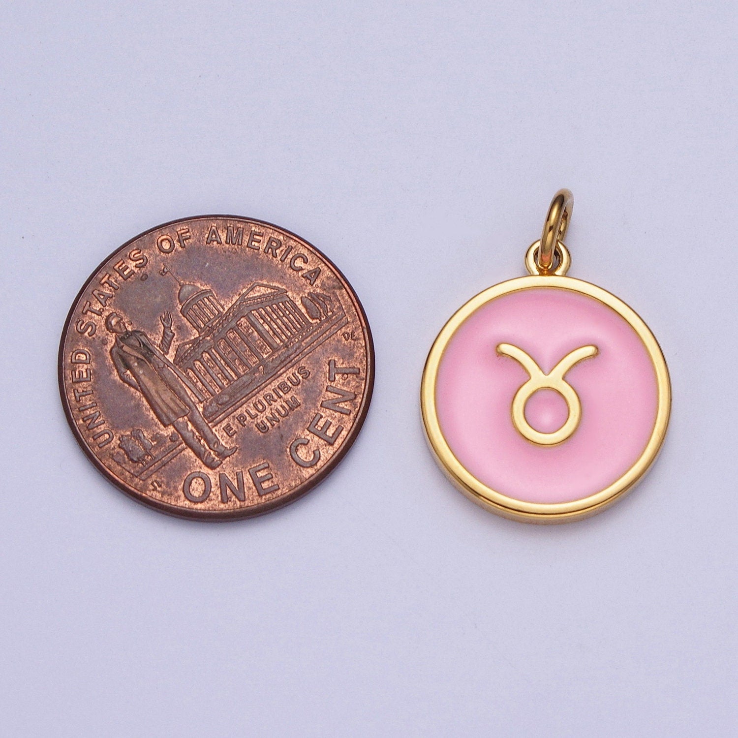 24K Gold Filled Dainty Round Baby Pink Enamel Circle Zodiac Charms, Astrological Zodiac Signs, Birthday, Horoscope Pendants| A1457-A1462