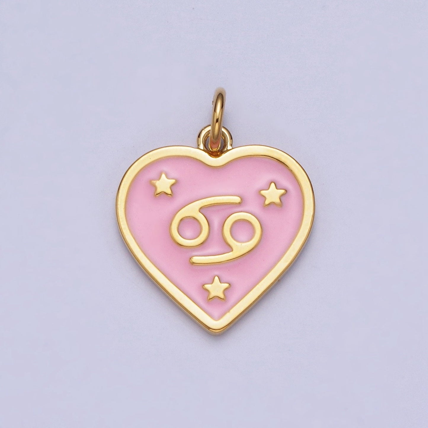 Dainty 24K Gold Baby Pink Enamel Stars Heart-Shaped Zodiac Charms, Astrological Zodiac Signs, Birthday, Horoscope Pendants | A1481-A1486