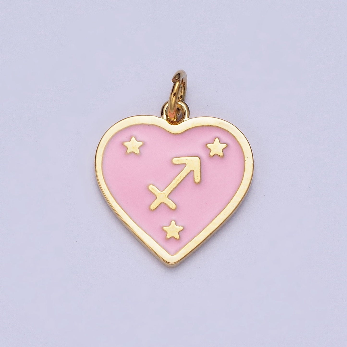 Dainty 24K Gold Baby Pink Enamel Stars Heart-Shaped Zodiac Charms, Astrological Zodiac Signs, Birthday, Horoscope Pendants | A1481-A1486
