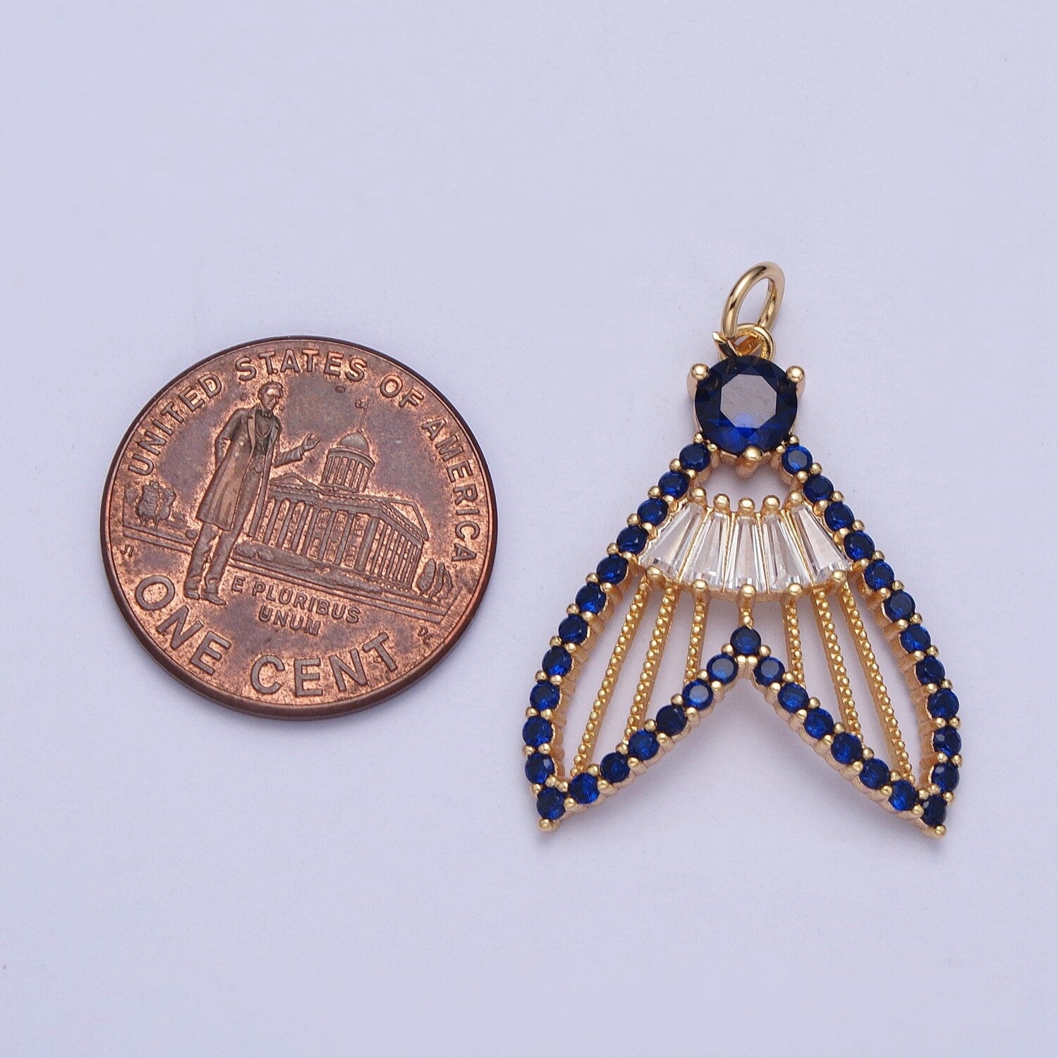 24K Gold Filled Mermaid Fish Tail Micro Pave CZ Pendants, Colorful Cubic Zirconia Baguette Stone Fish Tail Charms | X-188~X-193